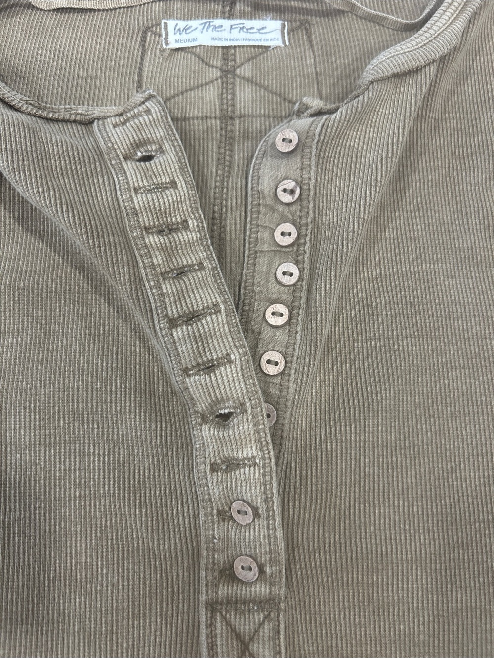 Free People Mareea Henley Top Womens M Olive Thermal Ribbed Boho heritage earthy - Picture 11 of 12